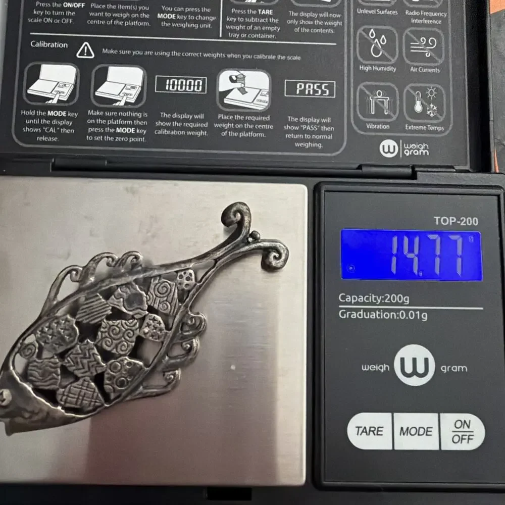 Vintage Sterling Silver Openwork Fish Brooch Pin Marked 925 Whimsical 14.7g